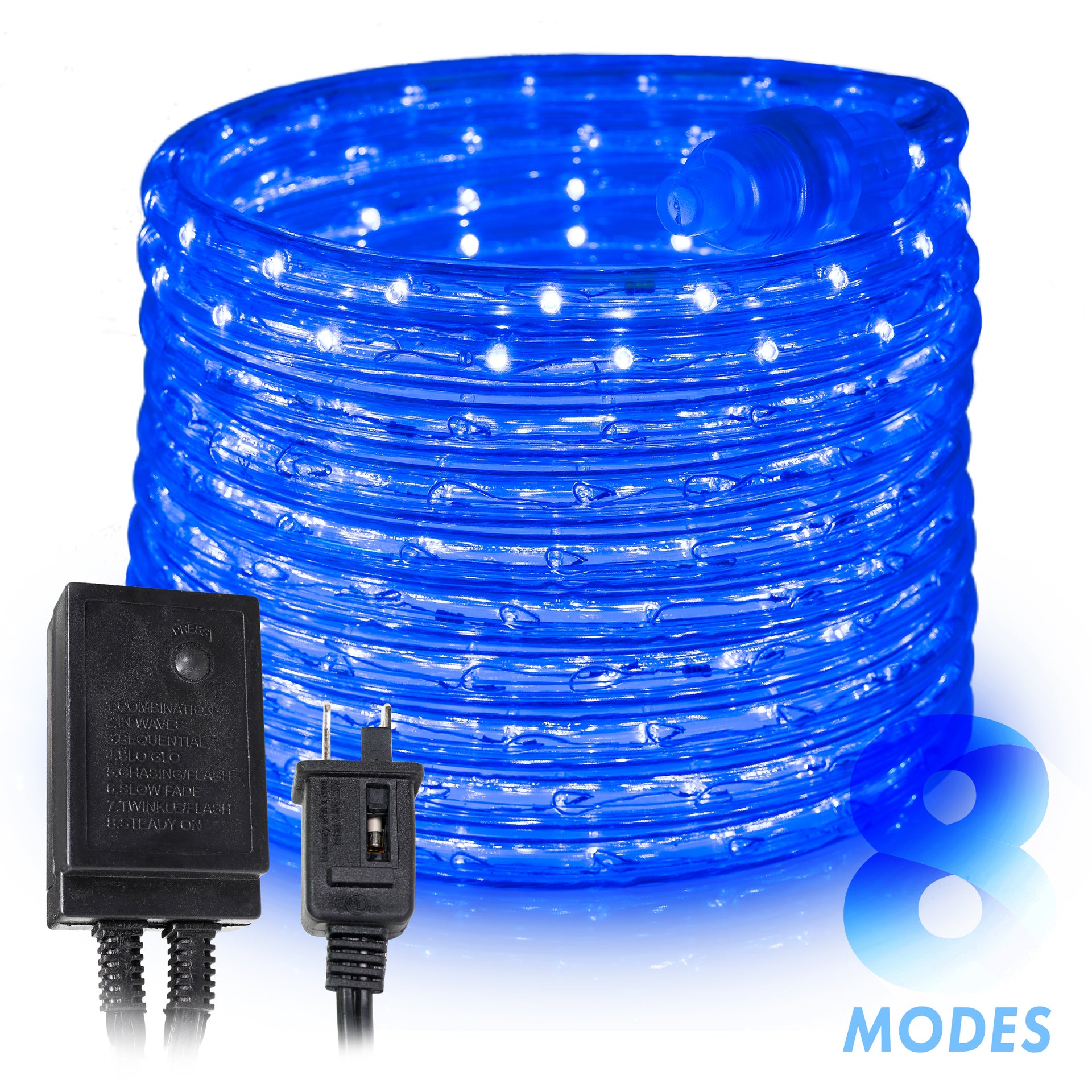 Blue 1/2" LED Rope Lights with 8 Lighting Modes Controller, IP65, Linkable - West Ivory LED Lighting