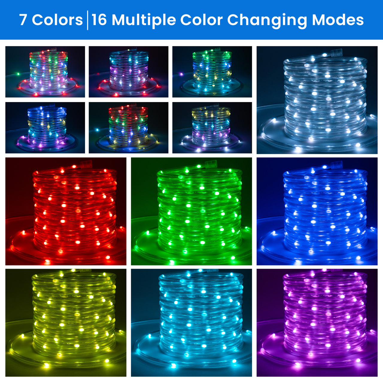 LED 7 Color Changing 16 Modes String Lights w/ Protective Tubing - West Ivory LED Lighting 