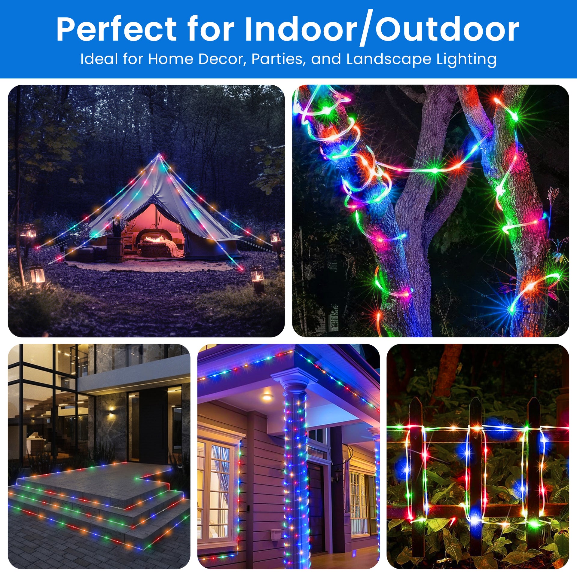 LED 7 Color Changing 16 Modes String Lights w/ Protective Tubing - West Ivory LED Lighting 