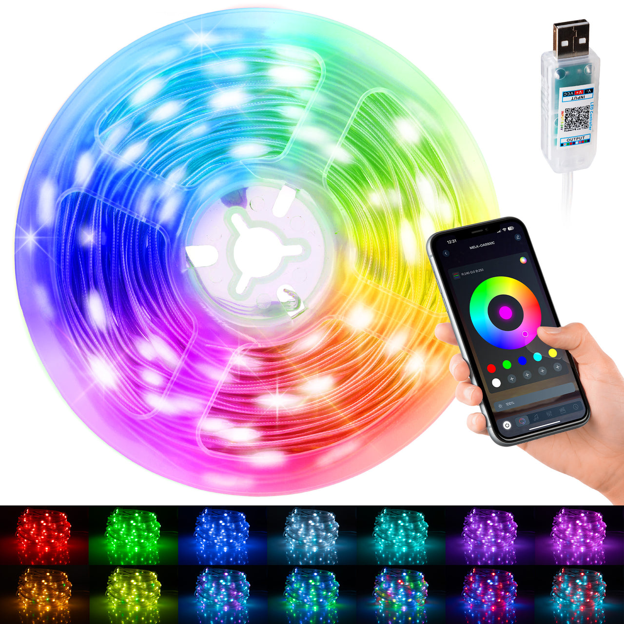 Multi-Color 66 feet 200 LEDs String Fairy Light Bluetooth, USB with APP Control, IP65 Waterproof Color Changing Lights for Indoor/Outdoor