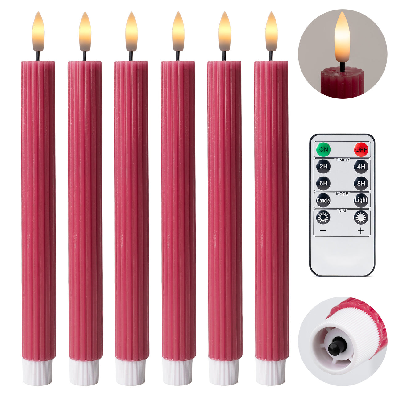 10" Fluted Ribbed LED Blue Grooved Pillar Candles, Remote & 24h Timer Memory, On/Off Switch - (6 Pack) - West Ivory LED Lighting 