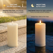 Solar LED Flameless Pillar Candle Set of 3 –  Outdoor Weather-Resistant Lights, Auto Dusk-to-Dawn (4", 5", 6") - West Ivory LED Lighting 