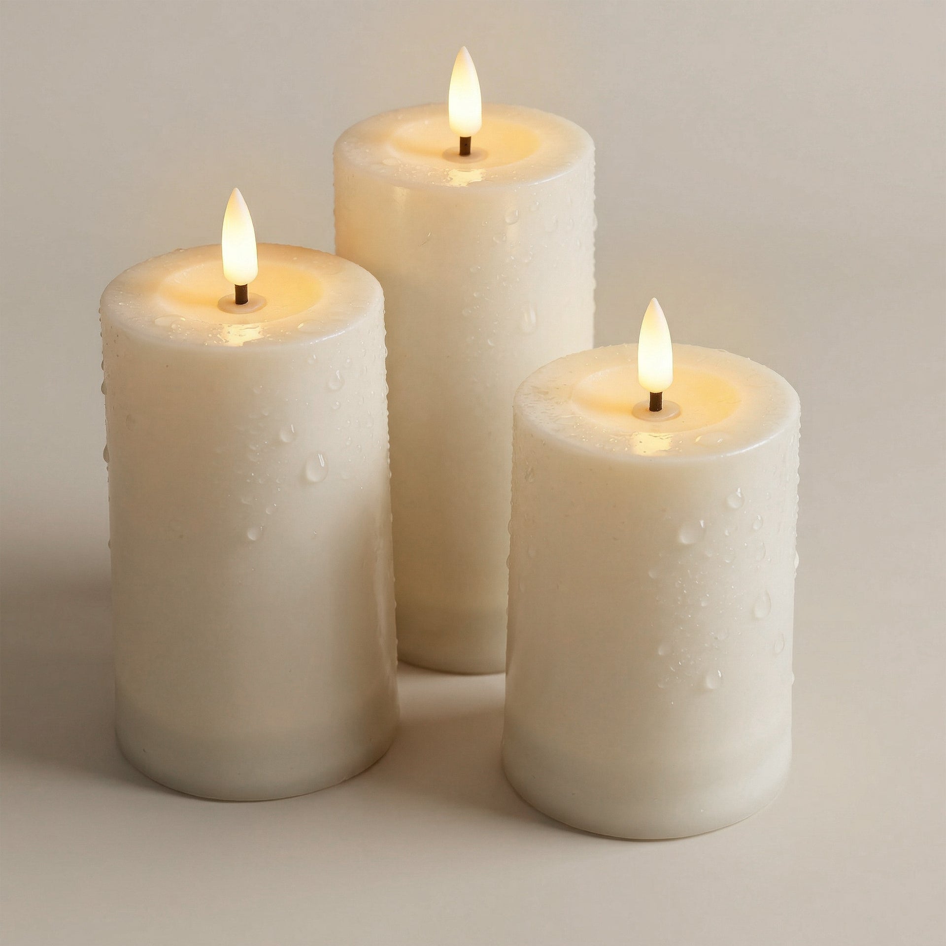 Solar LED Flameless Pillar Candle Set of 3 –  Outdoor Weather-Resistant Lights, Auto Dusk-to-Dawn (4", 5", 6") - West Ivory LED Lighting 