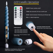 10" Flameless LED Taper Candles – Full Twisted Spiral – Remote, 2/4/6/8-Hr Timer (24-hr Memory), Bottom On/Off Button, Dimmable, Battery Operated, Flicker/Steady - West Ivory LED Lighting 