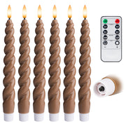 10" Flameless LED Taper Candles – Full Twisted Spiral – Remote, 2/4/6/8-Hr Timer (24-hr Memory), Bottom On/Off Button, Dimmable, Battery Operated, Flicker/Steady - West Ivory LED Lighting 