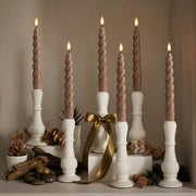 10" Flameless LED Taper Candles – Full Twisted Spiral – Remote, 2/4/6/8-Hr Timer (24-hr Memory), Bottom On/Off Button, Dimmable, Battery Operated, Flicker/Steady - West Ivory LED Lighting 