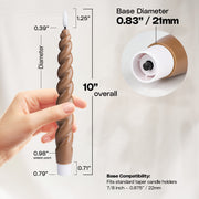 10" Flameless LED Taper Candles – Full Twisted Spiral – Remote, 2/4/6/8-Hr Timer (24-hr Memory), Bottom On/Off Button, Dimmable, Battery Operated, Flicker/Steady - West Ivory LED Lighting 