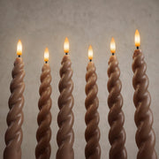 10" Flameless LED Taper Candles – Full Twisted Spiral – Remote, 2/4/6/8-Hr Timer (24-hr Memory), Bottom On/Off Button, Dimmable, Battery Operated, Flicker/Steady - West Ivory LED Lighting 