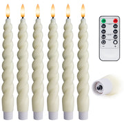 10" Flameless LED Taper Candles – Full Twisted Spiral – Remote, 2/4/6/8-Hr Timer (24-hr Memory), Bottom On/Off Button, Dimmable, Battery Operated, Flicker/Steady - West Ivory LED Lighting 