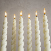 10" Flameless LED Taper Candles – Full Twisted Spiral – Remote, 2/4/6/8-Hr Timer (24-hr Memory), Bottom On/Off Button, Dimmable, Battery Operated, Flicker/Steady - West Ivory LED Lighting 
