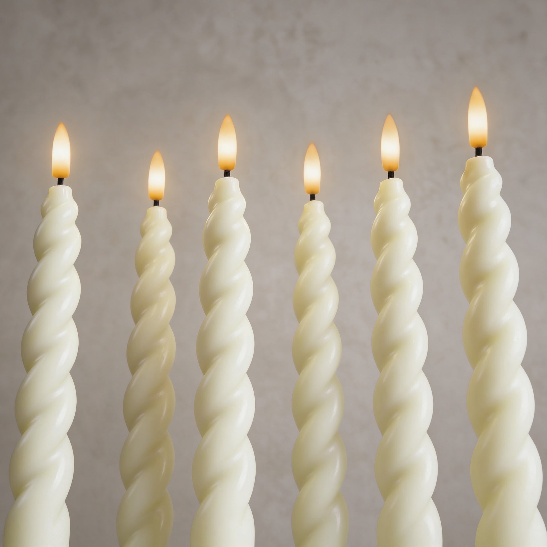 10" Flameless LED Taper Candles – Full Twisted Spiral – Remote, 2/4/6/8-Hr Timer (24-hr Memory), Bottom On/Off Button, Dimmable, Battery Operated, Flicker/Steady - West Ivory LED Lighting 