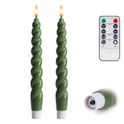 10" Flameless LED Taper Candles – Full Twisted Spiral – Remote, 2/4/6/8-Hr Timer (24-hr Memory), Bottom On/Off Button, Dimmable, Battery Operated, Flicker/Steady - West Ivory LED Lighting 