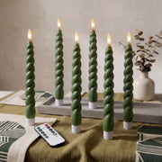 10" Flameless LED Taper Candles – Full Twisted Spiral – Remote, 2/4/6/8-Hr Timer (24-hr Memory), Bottom On/Off Button, Dimmable, Battery Operated, Flicker/Steady - West Ivory LED Lighting 