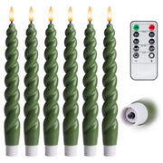 10" Flameless LED Taper Candles – Full Twisted Spiral – Remote, 2/4/6/8-Hr Timer (24-hr Memory), Bottom On/Off Button, Dimmable, Battery Operated, Flicker/Steady - West Ivory LED Lighting 