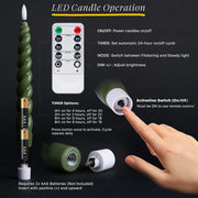 10" Flameless LED Taper Candles – Full Twisted Spiral – Remote, 2/4/6/8-Hr Timer (24-hr Memory), Bottom On/Off Button, Dimmable, Battery Operated, Flicker/Steady - West Ivory LED Lighting 
