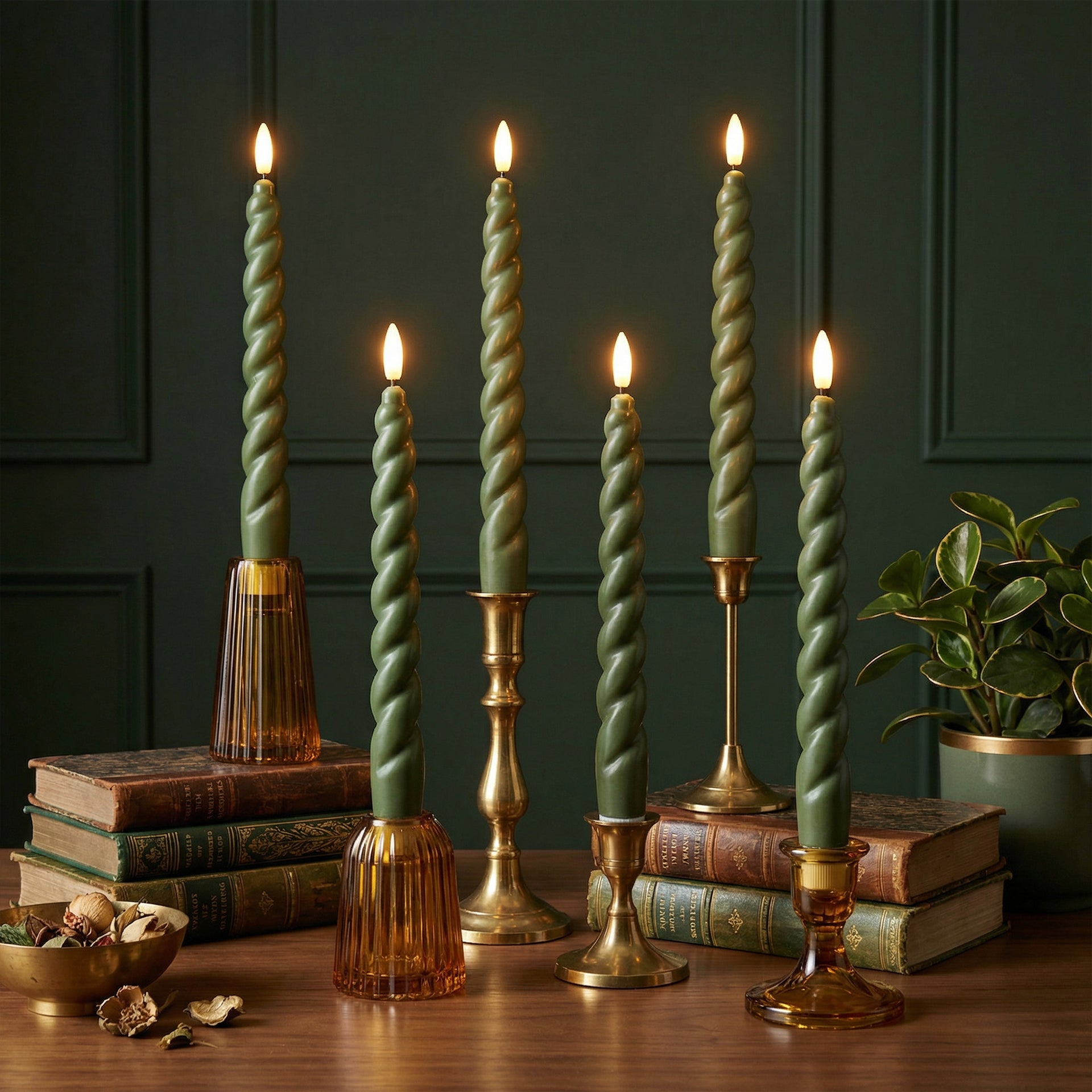 10" Flameless LED Taper Candles – Full Twisted Spiral – Remote, 2/4/6/8-Hr Timer (24-hr Memory), Bottom On/Off Button, Dimmable, Battery Operated, Flicker/Steady - West Ivory LED Lighting 