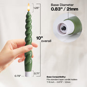 10" Flameless LED Taper Candles – Full Twisted Spiral – Remote, 2/4/6/8-Hr Timer (24-hr Memory), Bottom On/Off Button, Dimmable, Battery Operated, Flicker/Steady - West Ivory LED Lighting 