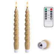 10" Flameless LED Taper Candles – Full Twisted Spiral – Remote, 2/4/6/8-Hr Timer (24-hr Memory), Bottom On/Off Button, Dimmable, Battery Operated, Flicker/Steady - West Ivory LED Lighting 