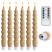 10" Flameless LED Taper Candles – Full Twisted Spiral – Remote, 2/4/6/8-Hr Timer (24-hr Memory), Bottom On/Off Button, Dimmable, Battery Operated, Flicker/Steady - West Ivory LED Lighting 