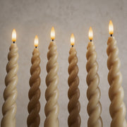 10" Flameless LED Taper Candles – Full Twisted Spiral – Remote, 2/4/6/8-Hr Timer (24-hr Memory), Bottom On/Off Button, Dimmable, Battery Operated, Flicker/Steady - West Ivory LED Lighting 