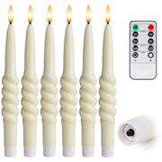 Smooth Taper with Twist Flameless LED Taper Candles 10" – Set of 6 – Remote, Dimmable, 2/4/6/8-Hr Timer (24-Hr Memory), Bottom On/Off Button, Flicker/Steady, Battery Operated - West Ivory LED Lighting 