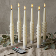 Smooth Taper with Twist Flameless LED Taper Candles 10" – Set of 6 – Remote, Dimmable, 2/4/6/8-Hr Timer (24-Hr Memory), Bottom On/Off Button, Flicker/Steady, Battery Operated - West Ivory LED Lighting 