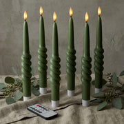 Smooth Taper with Twist Flameless LED Taper Candles 10" – Set of 6 – Remote, Dimmable, 2/4/6/8-Hr Timer (24-Hr Memory), Bottom On/Off Button, Flicker/Steady, Battery Operated - West Ivory LED Lighting 