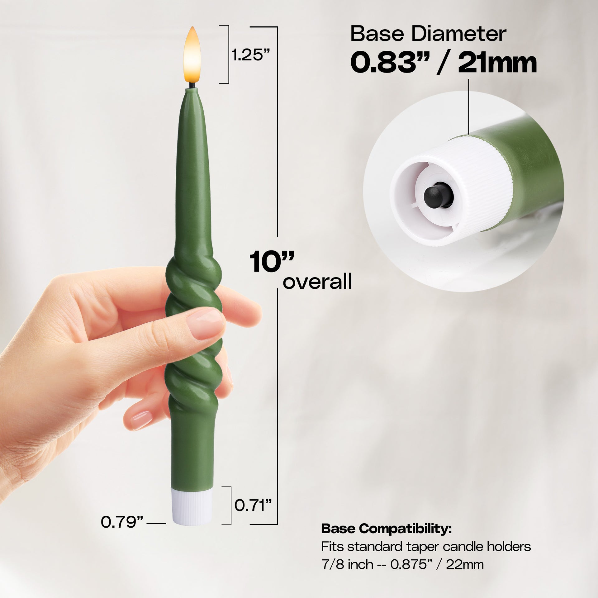 Smooth Taper with Twist Flameless LED Taper Candles 10" – Set of 6 – Remote, Dimmable, 2/4/6/8-Hr Timer (24-Hr Memory), Bottom On/Off Button, Flicker/Steady, Battery Operated - West Ivory LED Lighting 