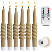 Smooth Taper with Twist Flameless LED Taper Candles 10" – Set of 6 – Remote, Dimmable, 2/4/6/8-Hr Timer (24-Hr Memory), Bottom On/Off Button, Flicker/Steady, Battery Operated - West Ivory LED Lighting 