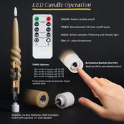 Smooth Taper with Twist Flameless LED Taper Candles 10" – Set of 6 – Remote, Dimmable, 2/4/6/8-Hr Timer (24-Hr Memory), Bottom On/Off Button, Flicker/Steady, Battery Operated - West Ivory LED Lighting 