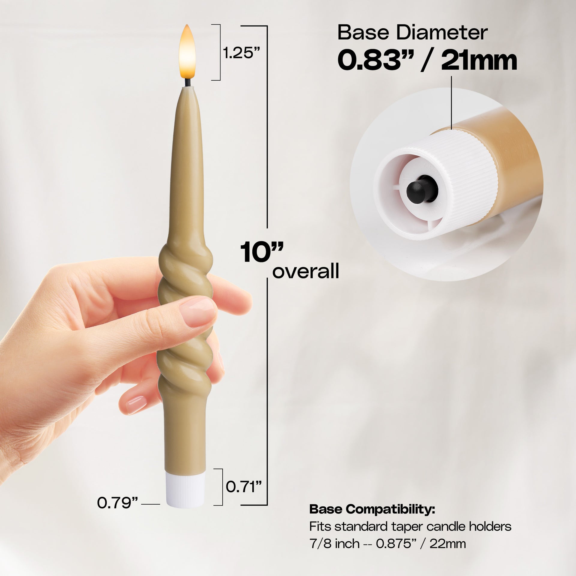 Smooth Taper with Twist Flameless LED Taper Candles 10" – Set of 6 – Remote, Dimmable, 2/4/6/8-Hr Timer (24-Hr Memory), Bottom On/Off Button, Flicker/Steady, Battery Operated - West Ivory LED Lighting 