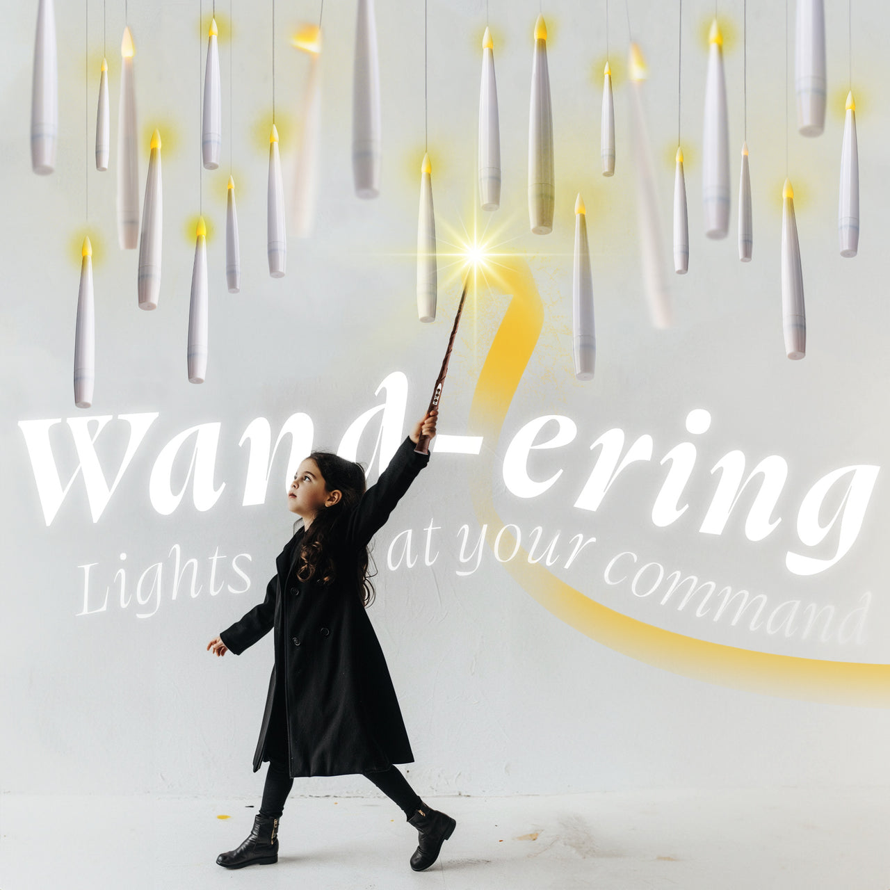 Enchanted Floating Candles Set - 24 LED Flickering Lights with 2 Wizard Wand Remotes - Magical Hanging Decorations for Witches, Sorcerers - Bedroom Ceiling, Halloween, Birthday Parties - West Ivory LED Lighting 