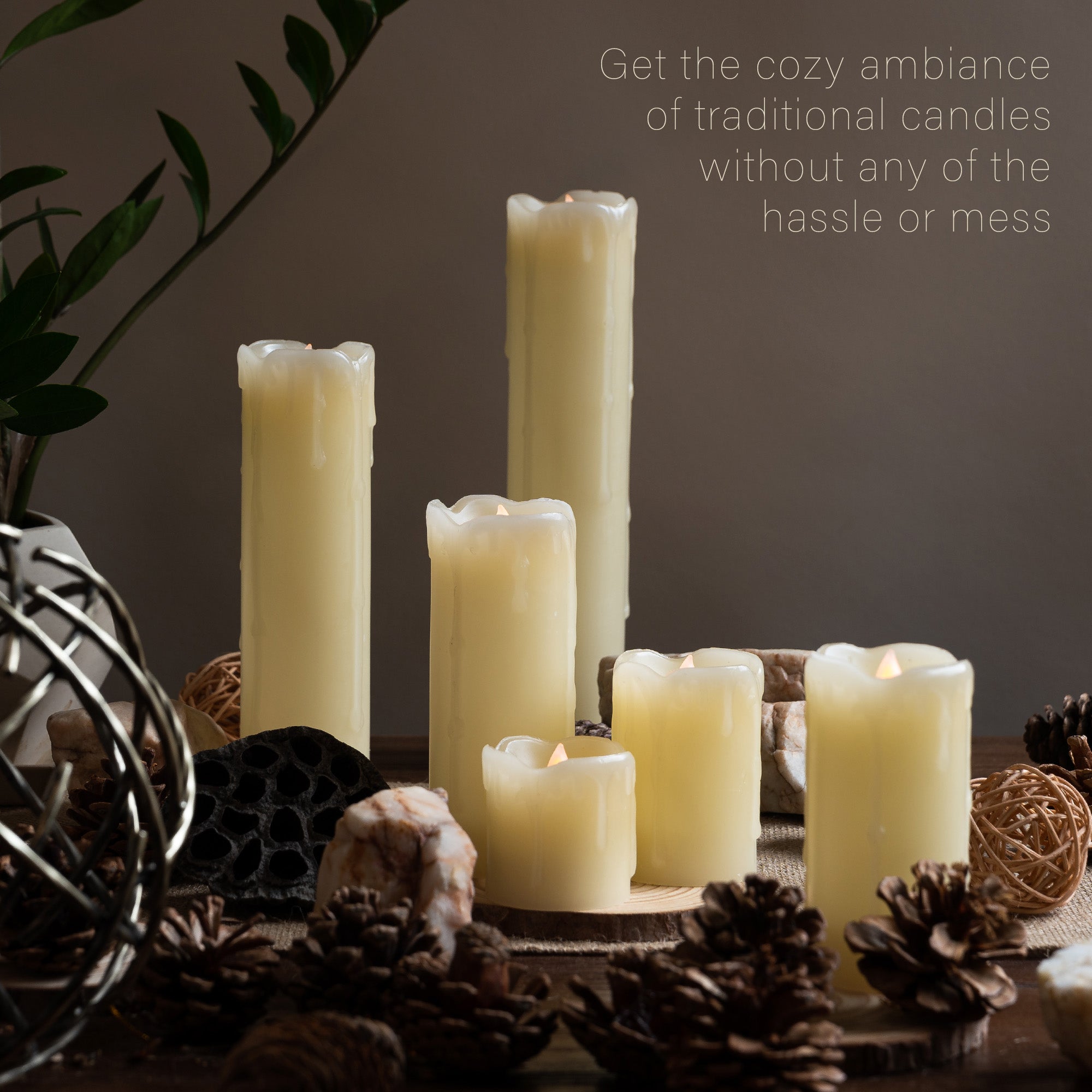 Set of 6 - LED Ivory Battery Operated Flameless Light Flickering Candl