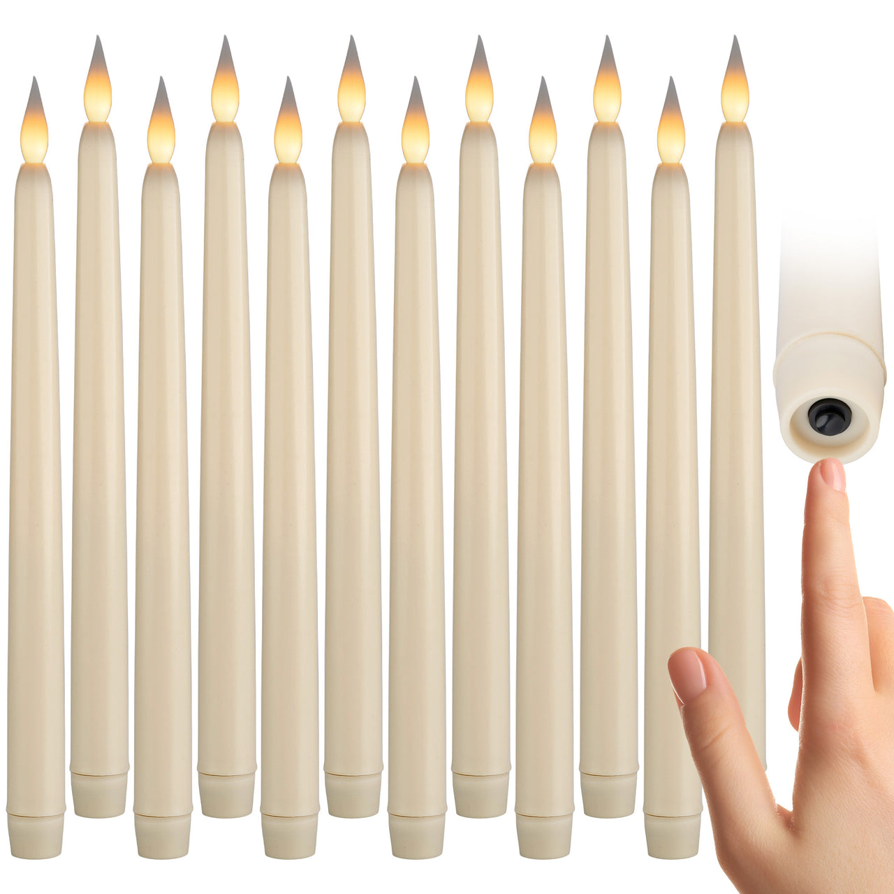 11" Ivory Taper Flameless LED Candle Lights, On/Off Button