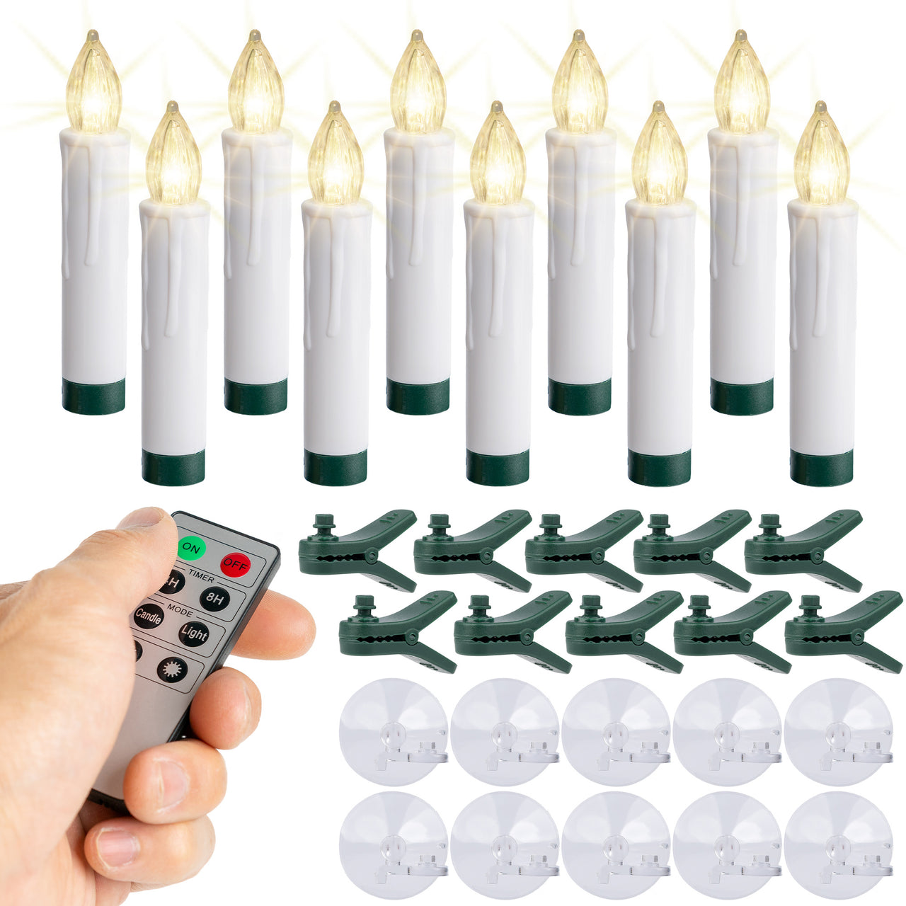 3.5" Battery Operated Flameless Flickering Taper Tree Clip-On Candles, Suction Cups Window Mountswith Timer Remote Control