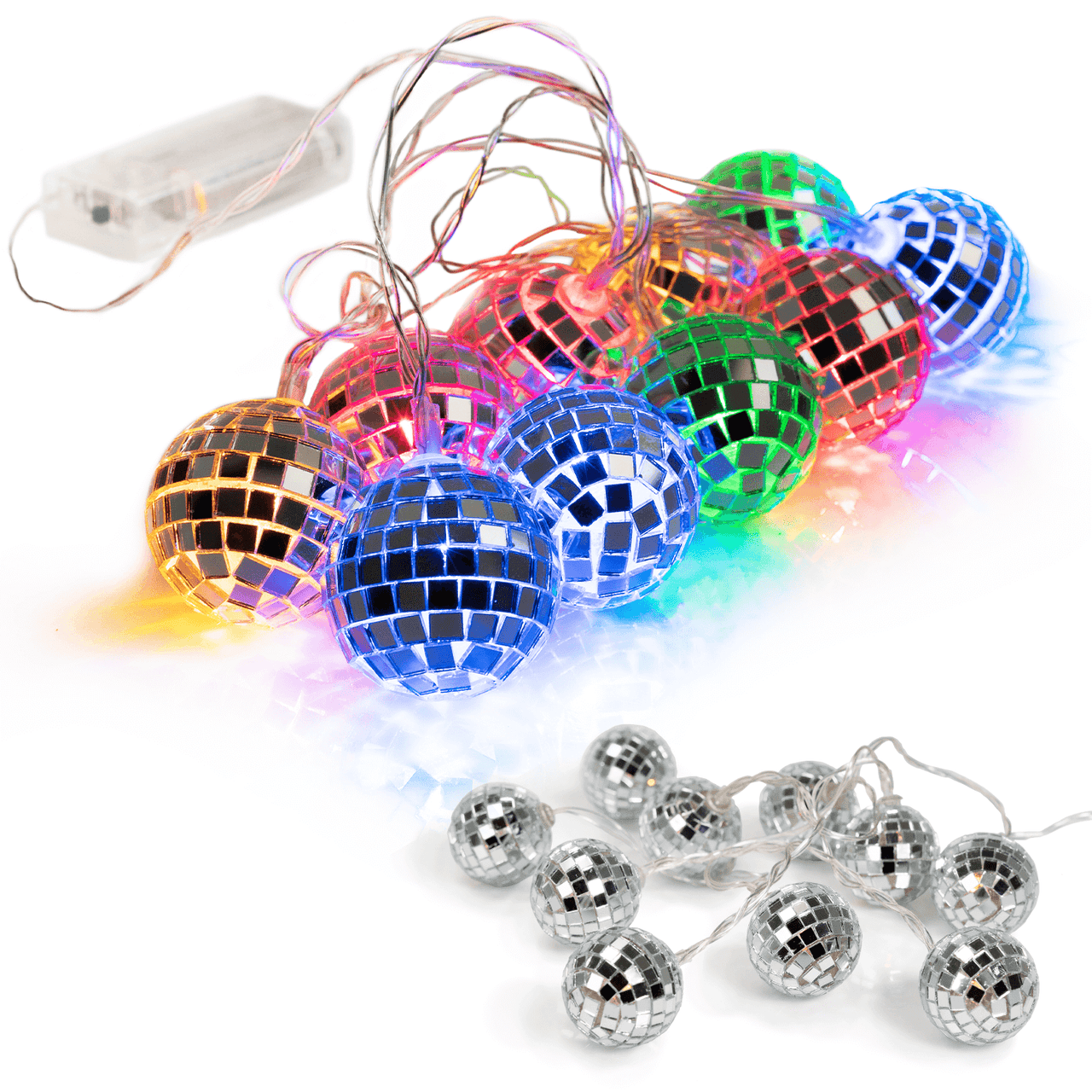 10 LED String Light Mirror Disco Balls Mixed Multi-Colors 5.5 feet Battery Powered