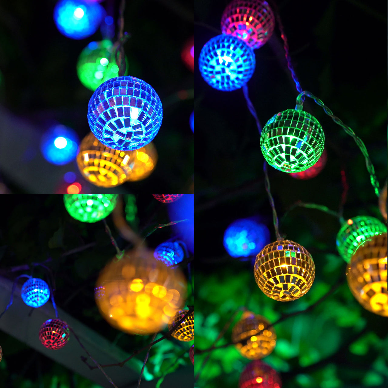 10 LED String Light Mirror Disco Balls Mixed Multi-Colors 5.5 feet Battery Powered