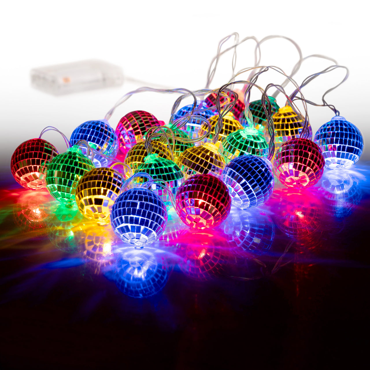 20 LED String Light Mirror Disco Balls Mixed Multi-Colors 10.5 feet Battery Powered