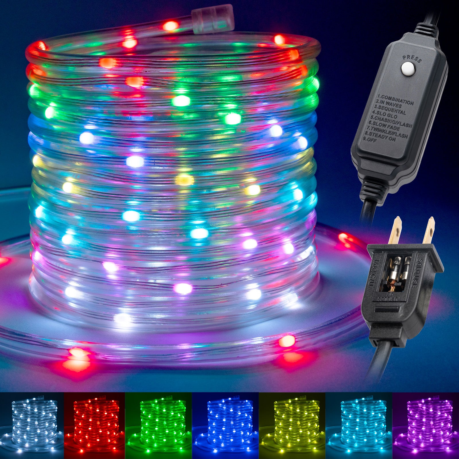 LED 7 Color Changing 16 Modes String Lights w/ Protective Tubing ...