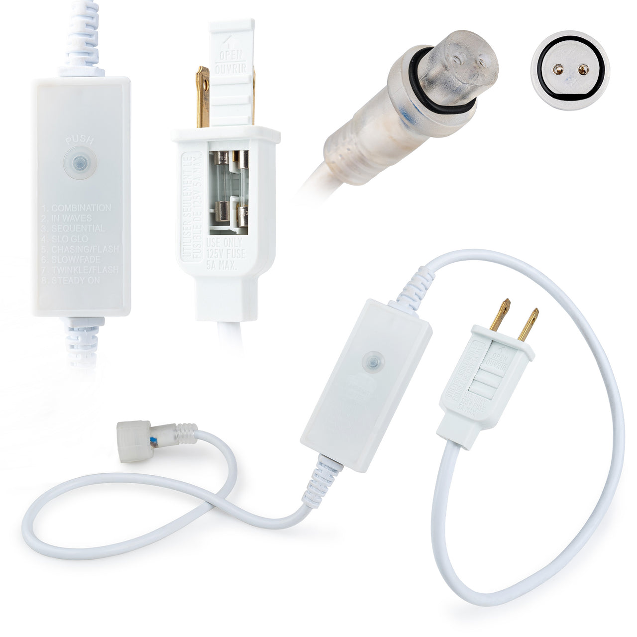 LED Rope Light, Power Cord, 2-Wire, 8-Mode, Controller - West Ivory LED Lighting 