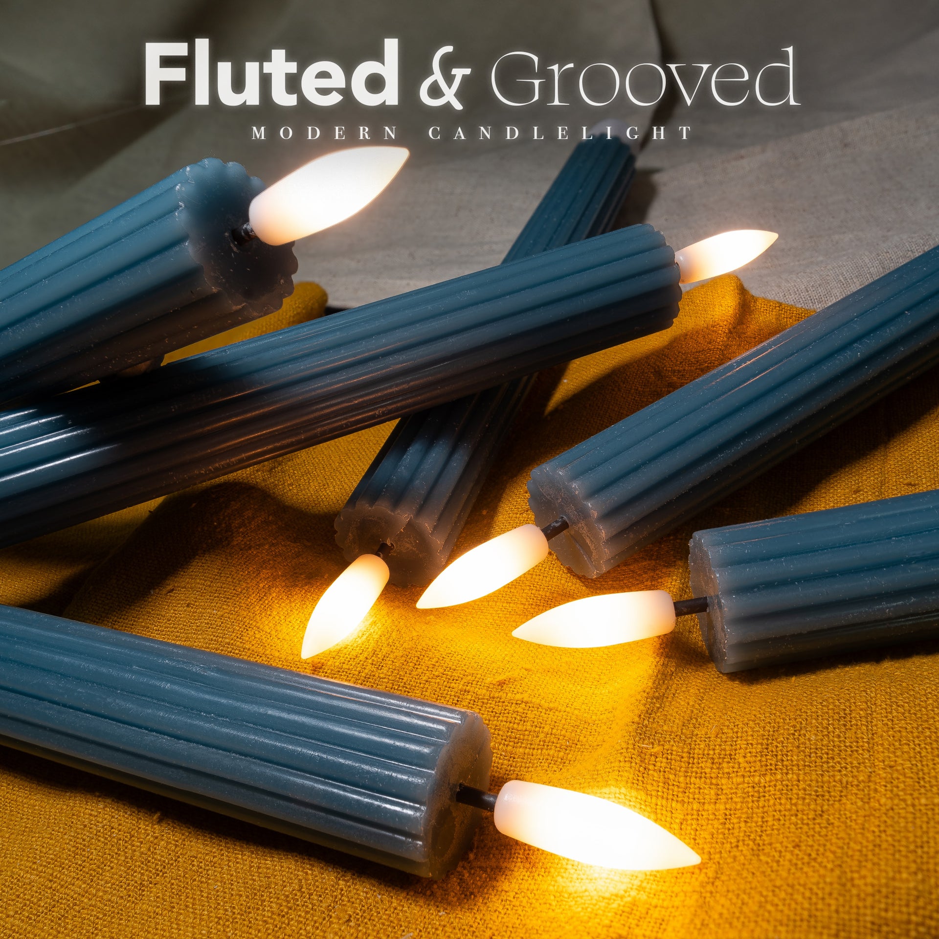 10" Fluted Ribbed LED Blue Grooved Pillar Candles, Remote & 24h Timer Memory, On/Off Switch - (6 Pack) - West Ivory LED Lighting 