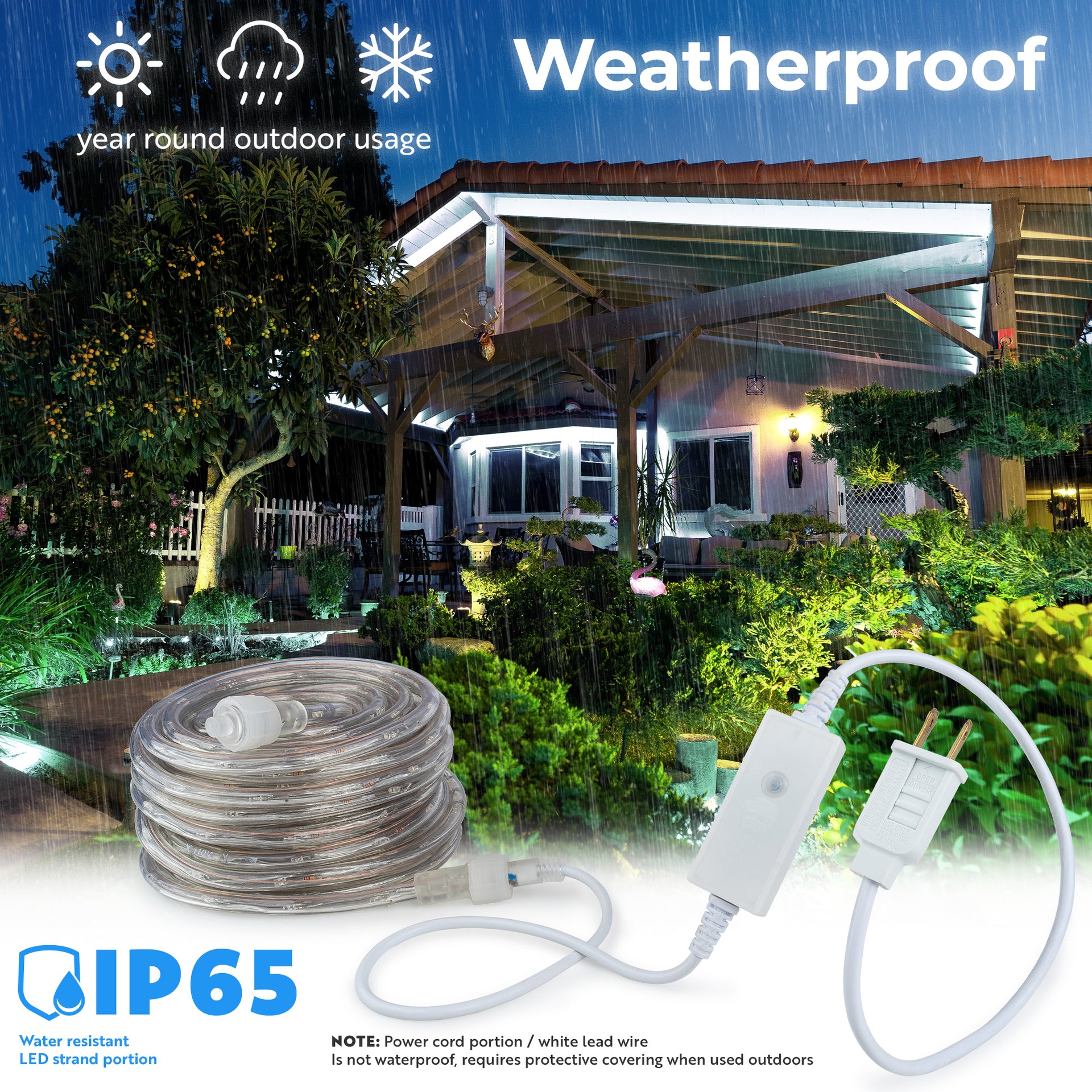 LED Rope Lights Outdoor Lighting, 8 modes - West Ivory LED Lighting 