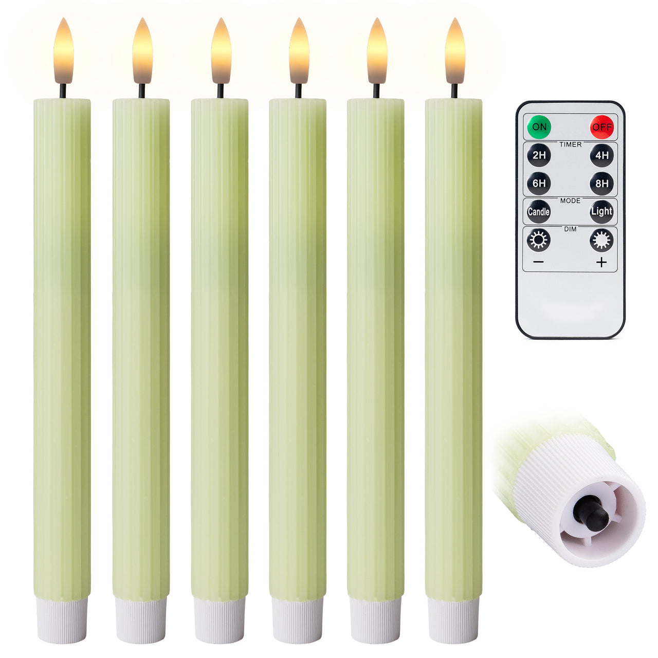 10" Fluted Ribbed LED Blue Grooved Pillar Candles, Remote & 24h Timer Memory, On/Off Switch - (6 Pack)