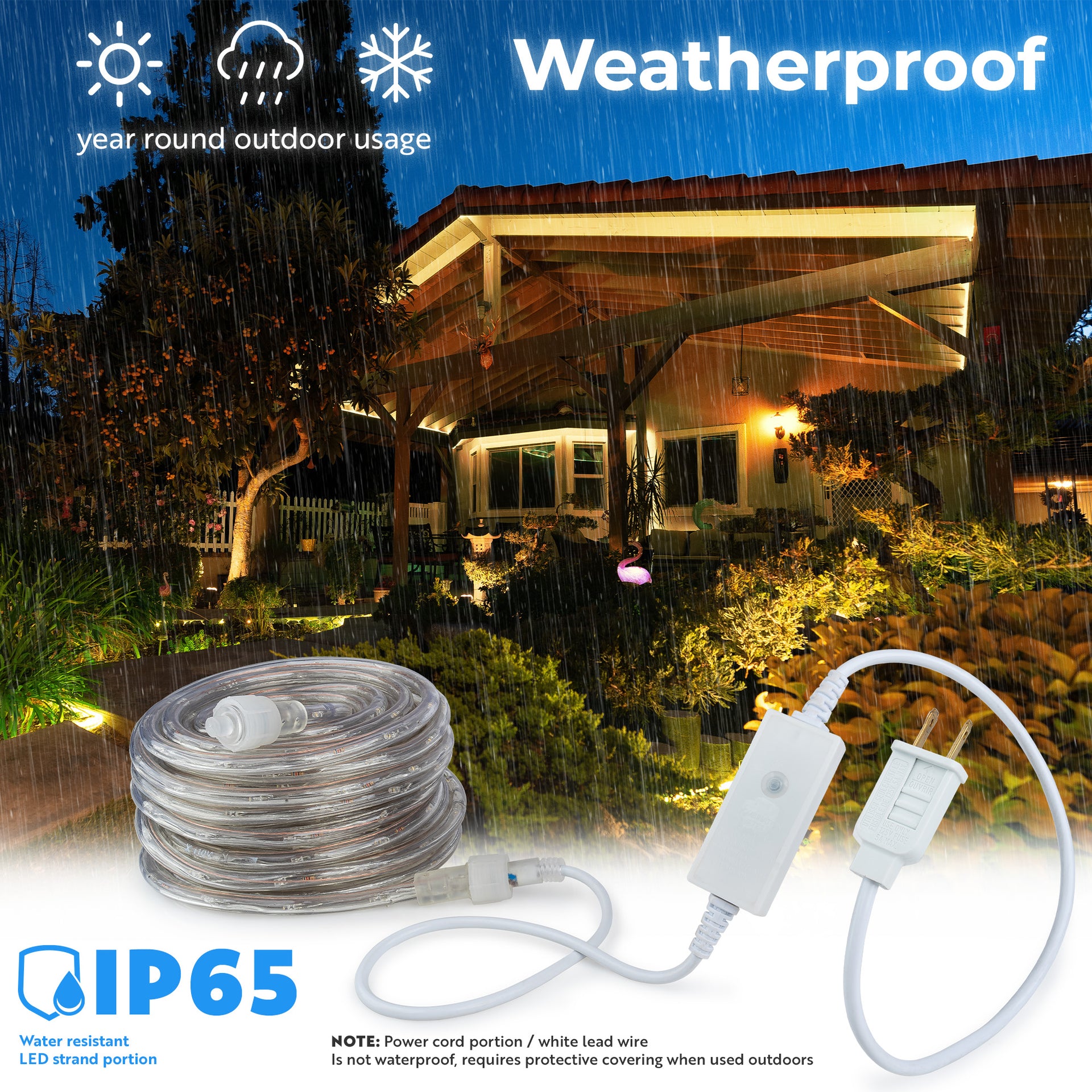 LED Rope Lights Outdoor Lighting, 8 modes - West Ivory LED Lighting 