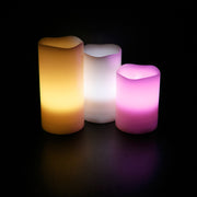 Set of 3 - LED Ivory Flickering Flameless Candles Multicolor Changing with Remote Control Weatherproof - West Ivory LED Lighting 