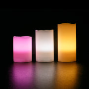 Set of 3 - LED Ivory Flickering Flameless Candles Multicolor Changing with Remote Control Weatherproof - West Ivory LED Lighting 