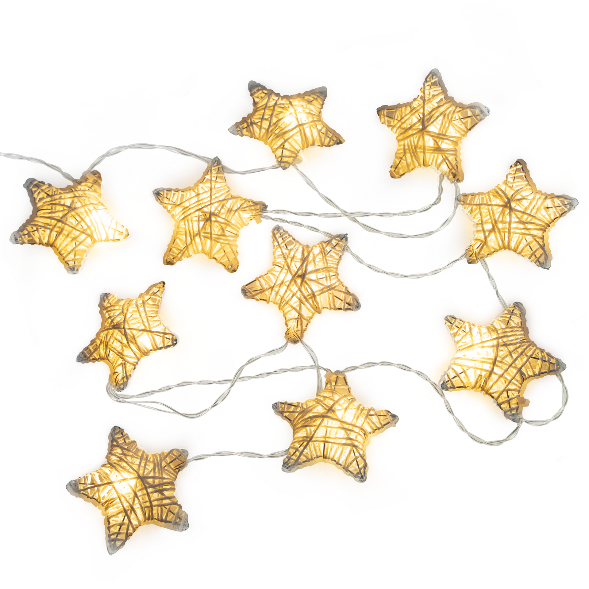 10 LED Metal Covered Stars String Fairy Light 6 feet  Battery Powered, Warm White - West Ivory LED Lighting 