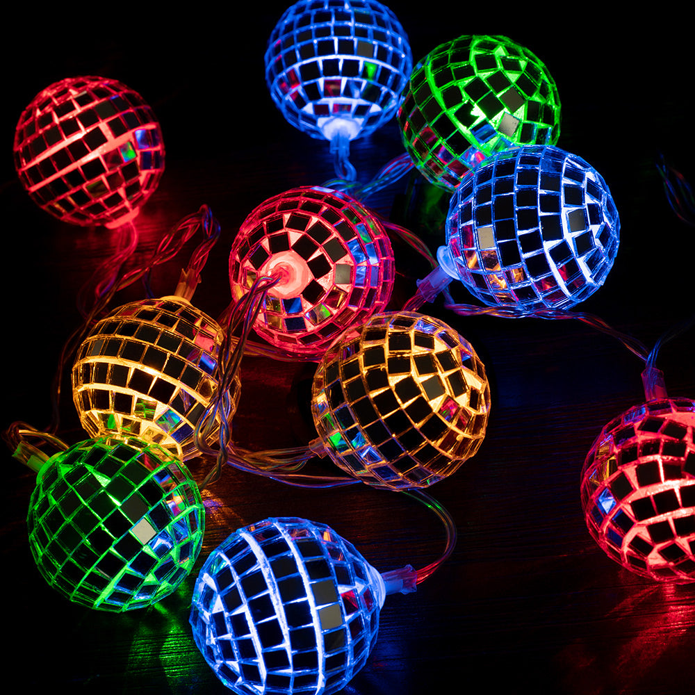 20 LED String Light Mirror Disco Balls Mixed Multi-Colors 10.5 feet Battery Powered - West Ivory LED Lighting 