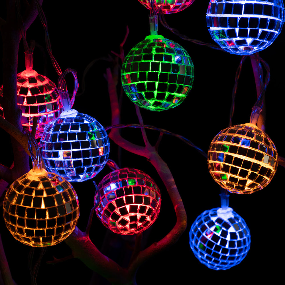 10 LED String Light Mirror Disco Balls Mixed Multi-Colors 5.5 feet Battery Powered - West Ivory LED Lighting 