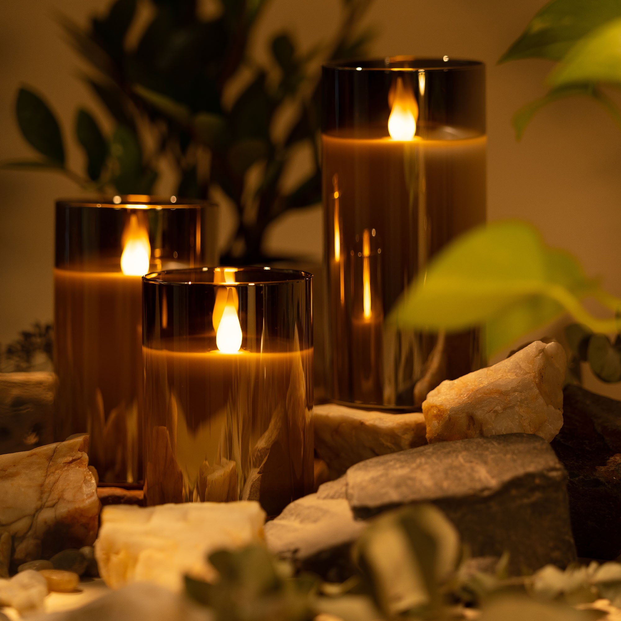 LED METALLIC MIRRORED GLASS FLICKERING FLAMELESS CANDLES